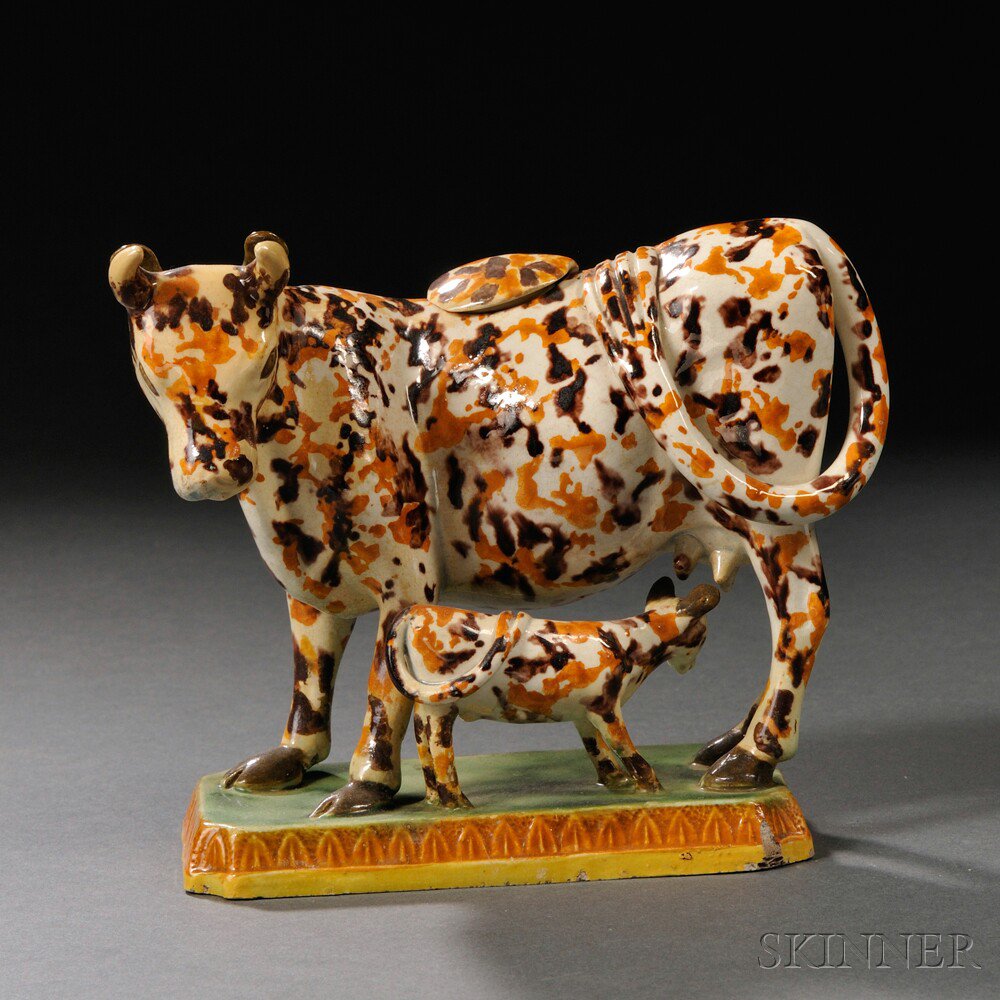 Appraisal: Staffordshire Earthenware Cow Creamer with Calf England late th century