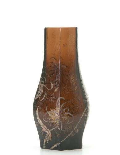 Appraisal: EMILE GALLE Enameled glass hexagonal vase decorated with thistles and