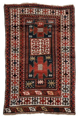 Appraisal: Kazak Rug Caucasian double-entrant prayer rug multiple designs on blue