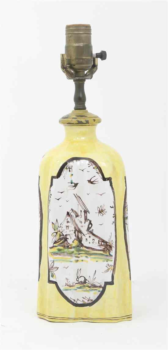 Appraisal: An Italian Faience Bottle of lobed form with four cartouches