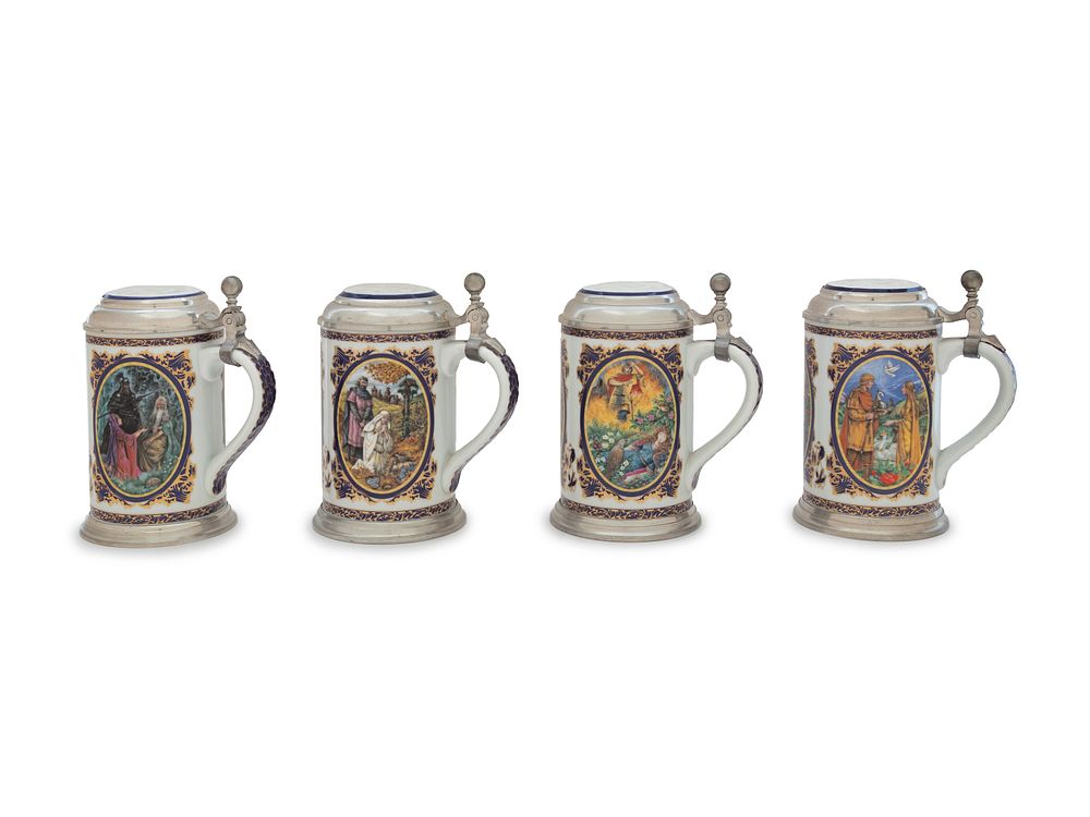 Appraisal: A Set of Four Villeroy Boch Porcelain Steins A Set