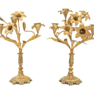 Appraisal: A Pair of Victorian Brass Three-Light Candelabra Late th Century