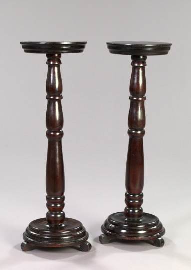 Appraisal: Pair of Turned Mahogany Pedestals early th century each with