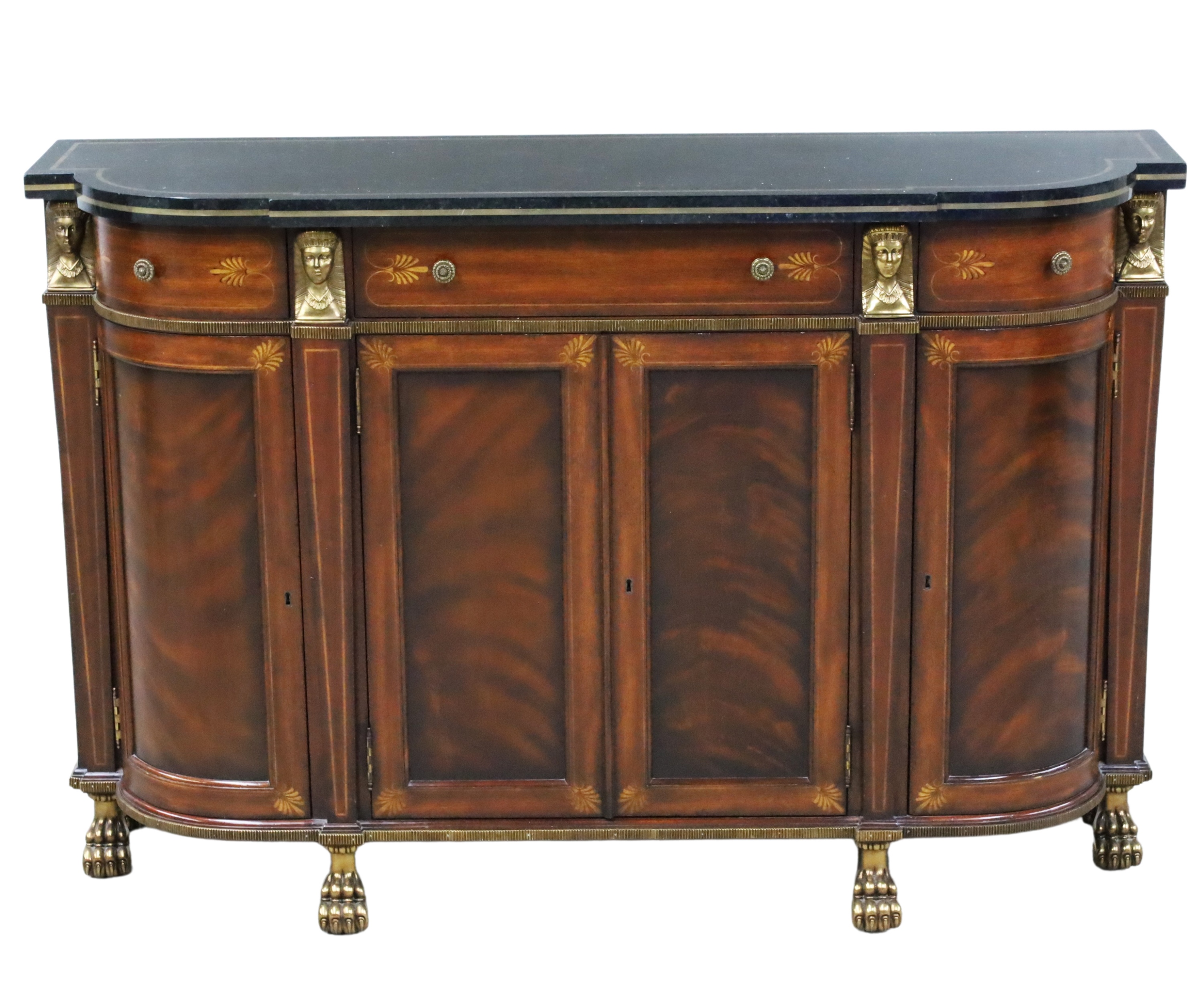 Appraisal: French Regency style inlaid mahogany credenza having black pen shell