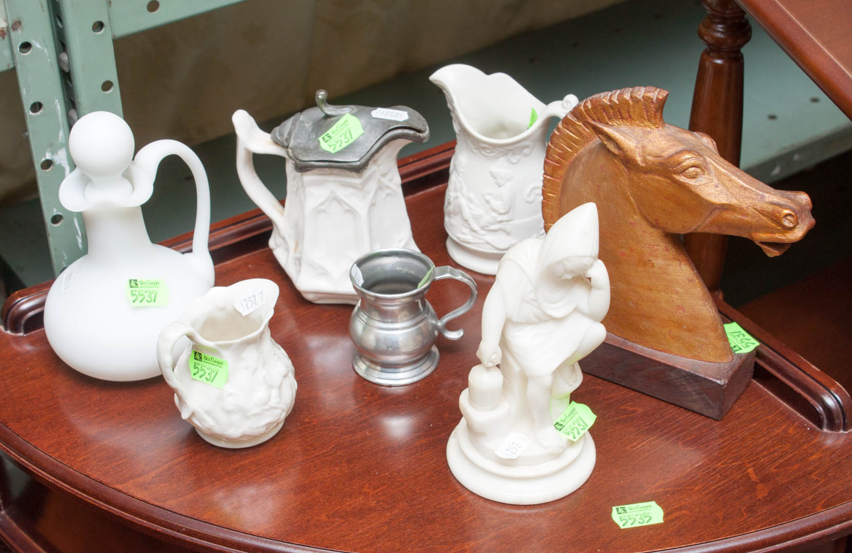 Appraisal: Assorted decorative items including stoneware pewter mug Belleek vase milk