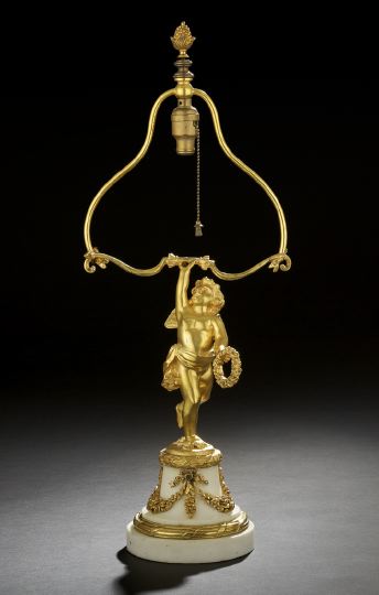 Appraisal: French Gilt-Brass and Marble Eros Accent Lamp first quarter th