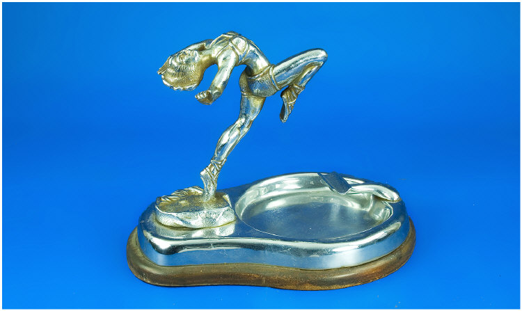 Appraisal: Art Deco Chrome Ashtray surmounted by an Athletic Female Dancer