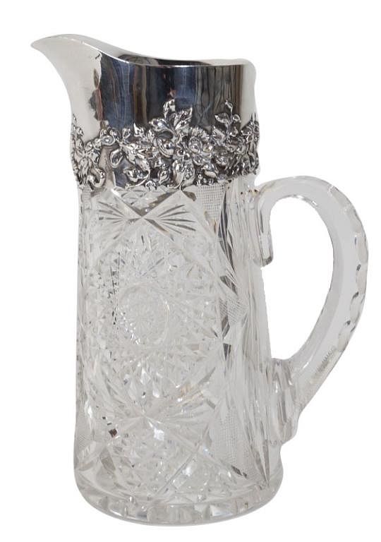 Appraisal: Sterling Silver Crystal Water Pitcher Sterling Silver Crystal Water Pitcher