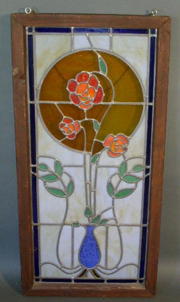 Appraisal: Leaded glass window Framed x