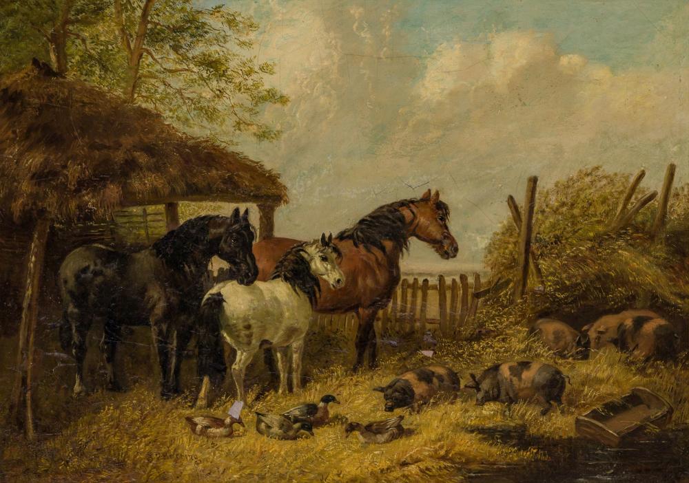 Appraisal: JOHN FREDERICK HERRING British - Farm Scene oil on canvas