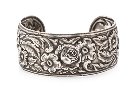 Appraisal: Sale Lot A Vintage Sterling Silver Floral Motif Repousse Cuff