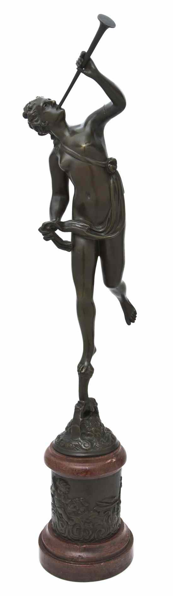 Appraisal: A Continental Bronze Figure depicting Fortuna riding the wind with