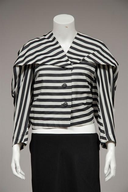 Appraisal: Issey Miyake striped twill jacket s Black and white cotton