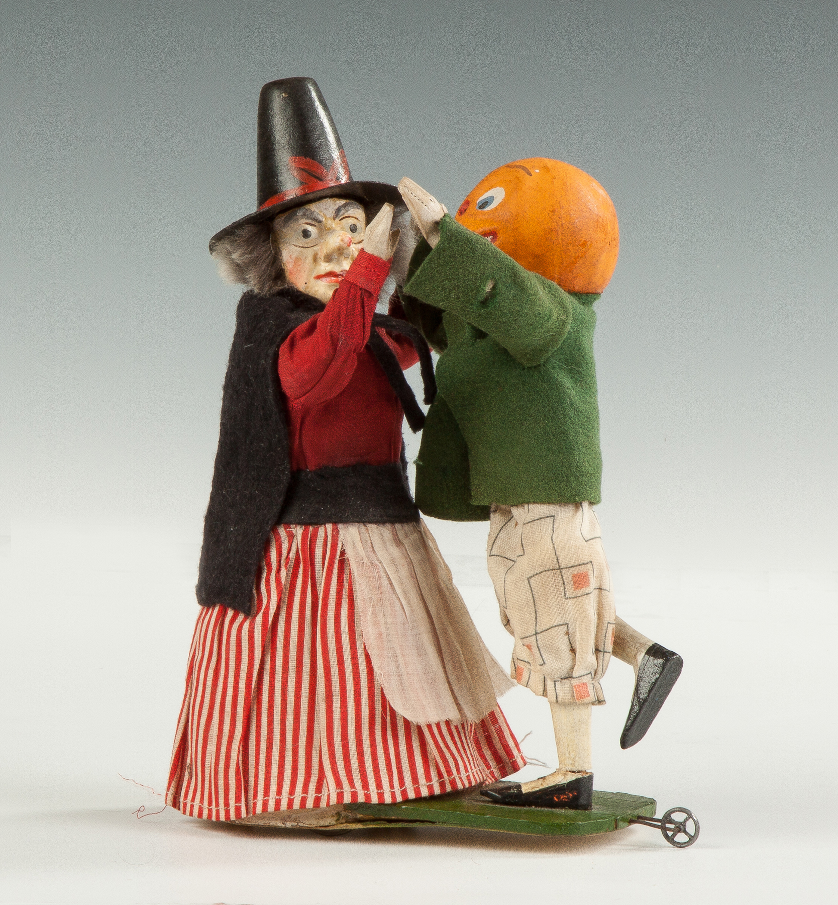 Appraisal: Wood Paper Mache Cloth Clockwork Dancing Halloween Couple Early th