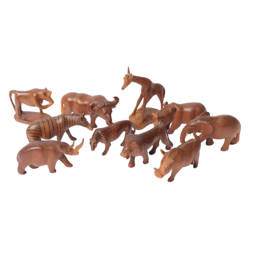 Appraisal: TEN AFRICAN FOLK ART CARVED AND PAINTED WOOD ANIMAL FIGURES