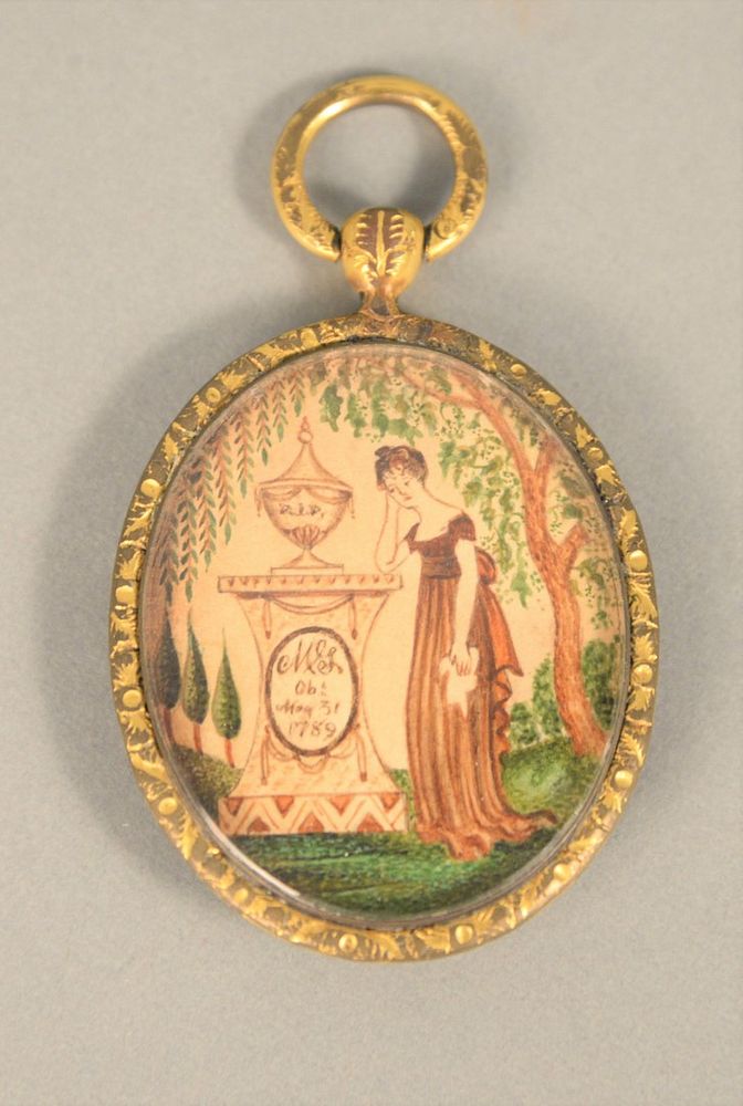 Appraisal: Locket with Oval Painting Memorial marked MG ob May locket