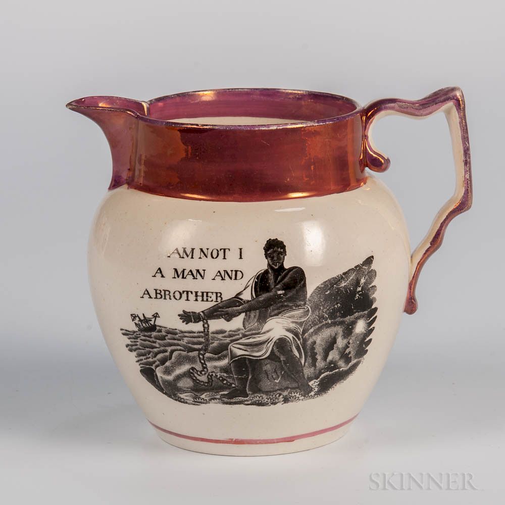 Appraisal: Pink Lustre Decorated Anti-Slavery Jug Pink Lustre Decorated Anti-Slavery Jug