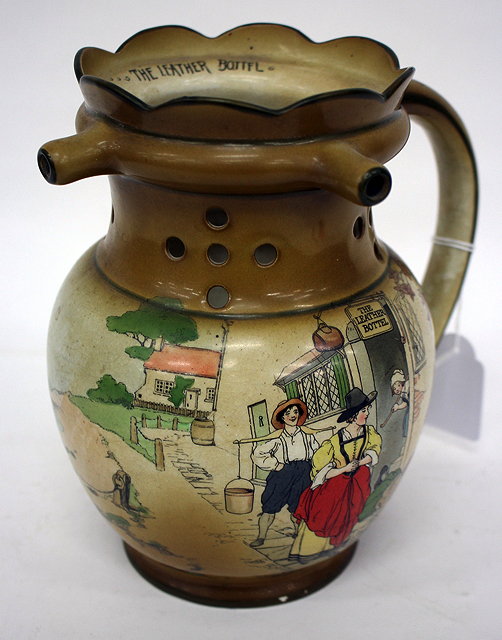 Appraisal: A BURLEIGH WARE PUZZLE JUG printed with 'The Leather Bottel'