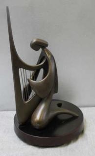 Appraisal: HALVANI Victor Modernist Bronze Harpist Patinated Signed and inscribed 'Victor