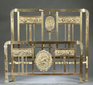 Appraisal: Brass headboard footboard w raised adornment William Mary revival cabinet