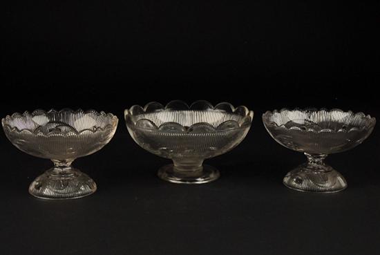 Appraisal: Three Pressed Sandwich Glass Bellflower Compotes one high diameter in