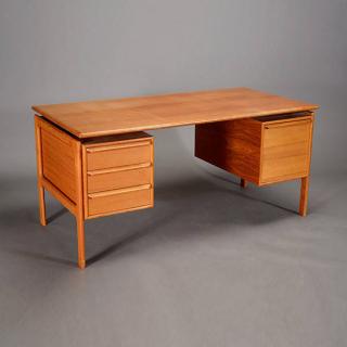 Appraisal: Danish Desk Danish Modern Teak Double Pedestal Desk 's