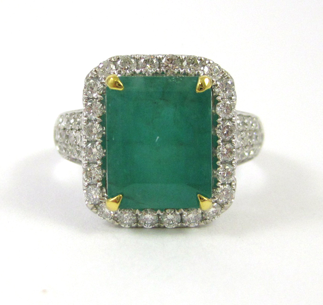 Appraisal: EMERALD DIAMOND AND WHITE GOLD RING with AGI appraisal The