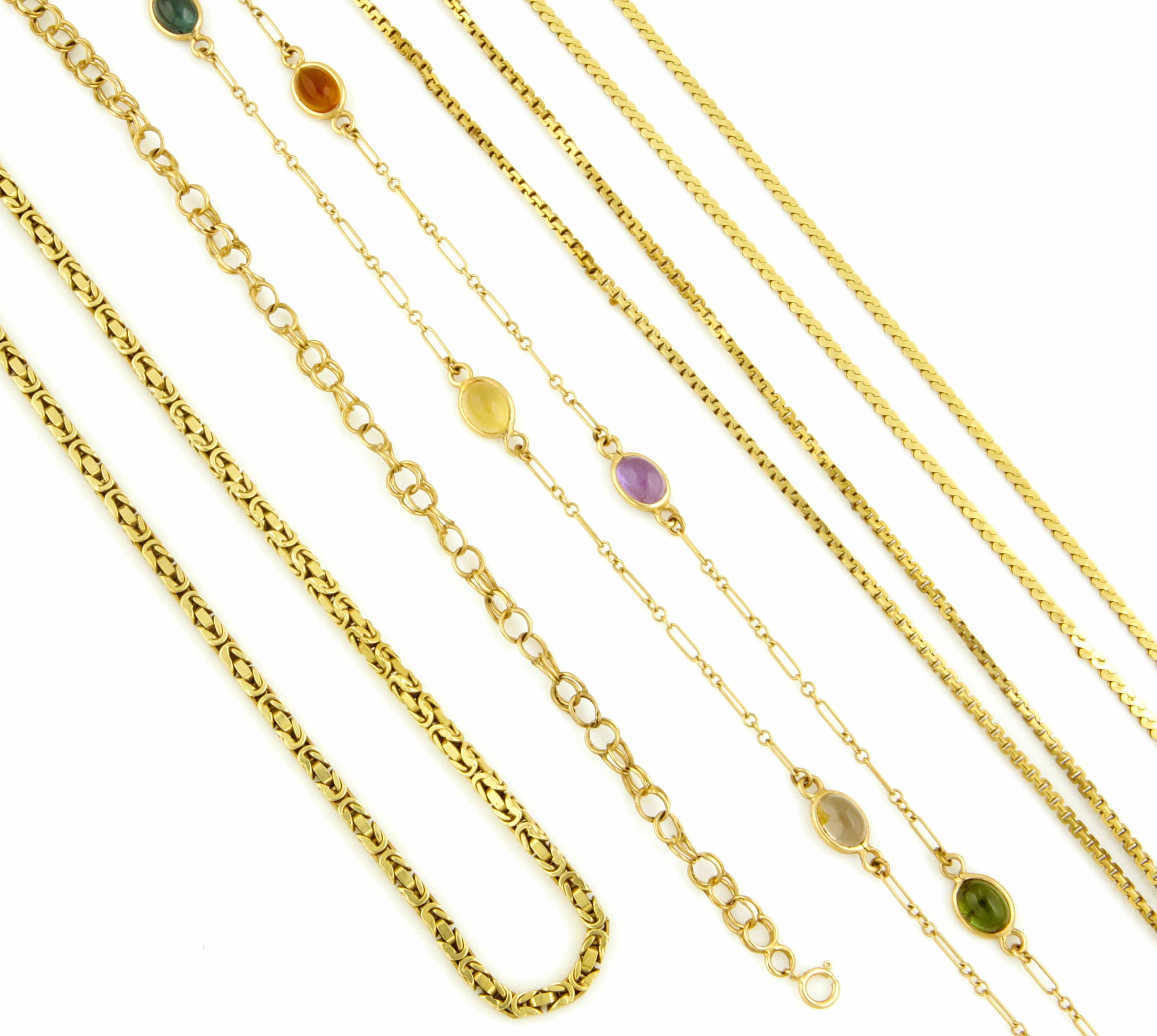 Appraisal: A collection of gem-set and gold chains comprising neckchains and