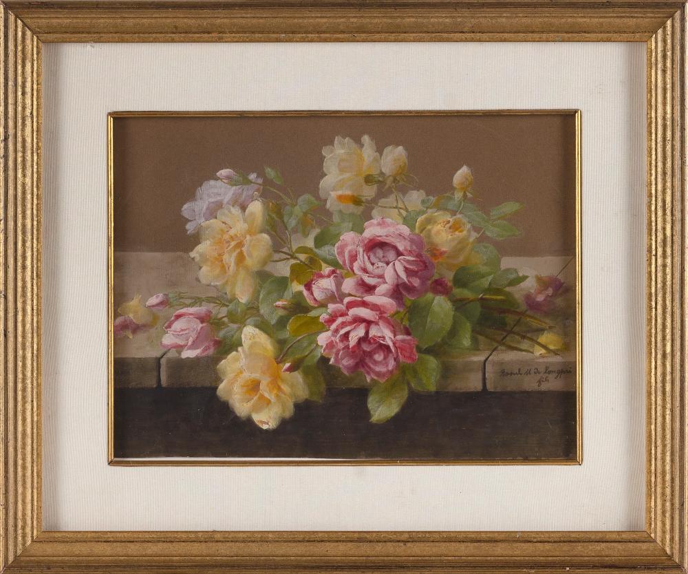 Appraisal: RAOUL MAUCHERAT DE LONGPRE France - Bouquet of roses atop