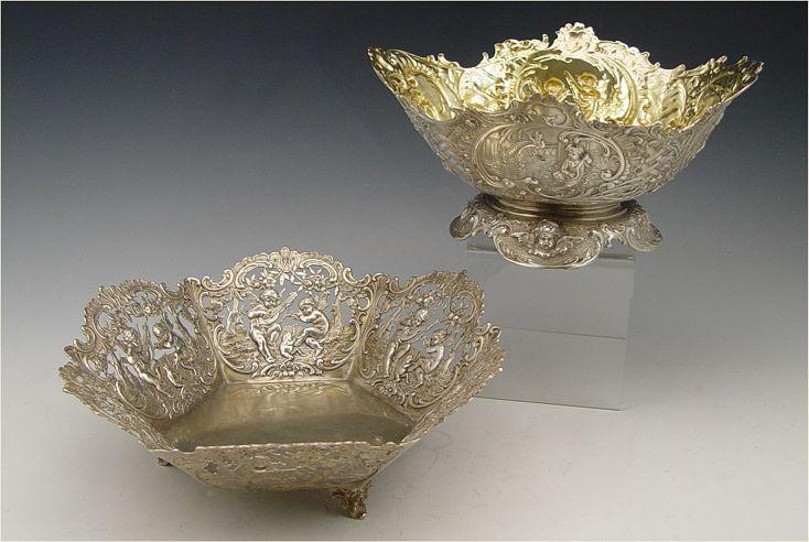 Appraisal: SILVER EMBOSSED CHERUBIC BOWLS To include J D Schleissner Sohne