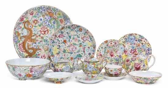 Appraisal: A Famille Rose 'Millefleur' Porcelain Partial Dinner Service comprising teacups