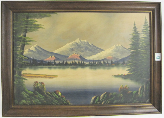 Appraisal: AMERICAN SCHOOL OIL ON MASONITE Mountain landscape with lake by