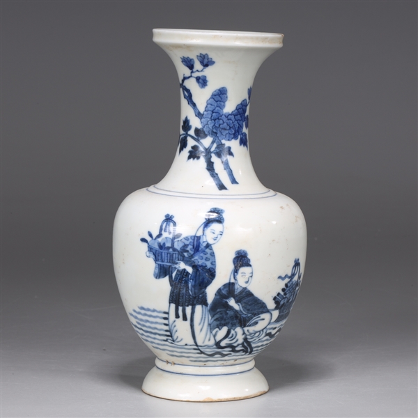 Appraisal: Chinese blue and white porcelain vase depicting court lady with