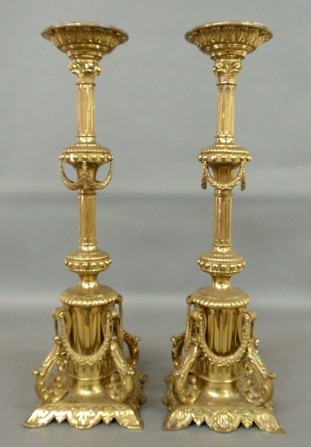 Appraisal: - Pair of tall ornate th c German brass candlesticks