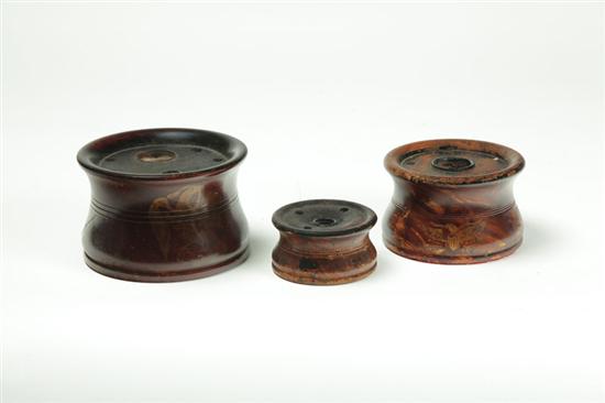 Appraisal: THREE INKWELLS BY SILLIMAN Original grained paint with glass inserts