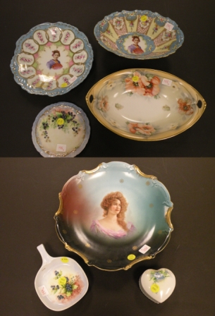 Appraisal: Porcelain including hand painted German oval floral dish '' hand