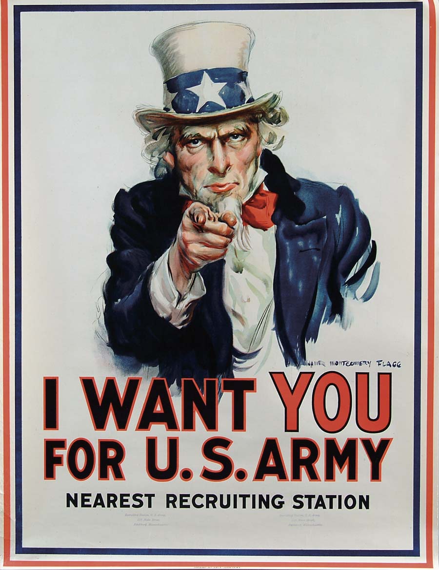 Appraisal: WWI RECRUITING POSTER Original stone lithographed I WANT YOU FOR