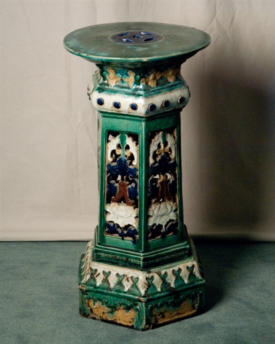 Appraisal: A Continental Majolica Pedestal octagonal top vertical column with foliate