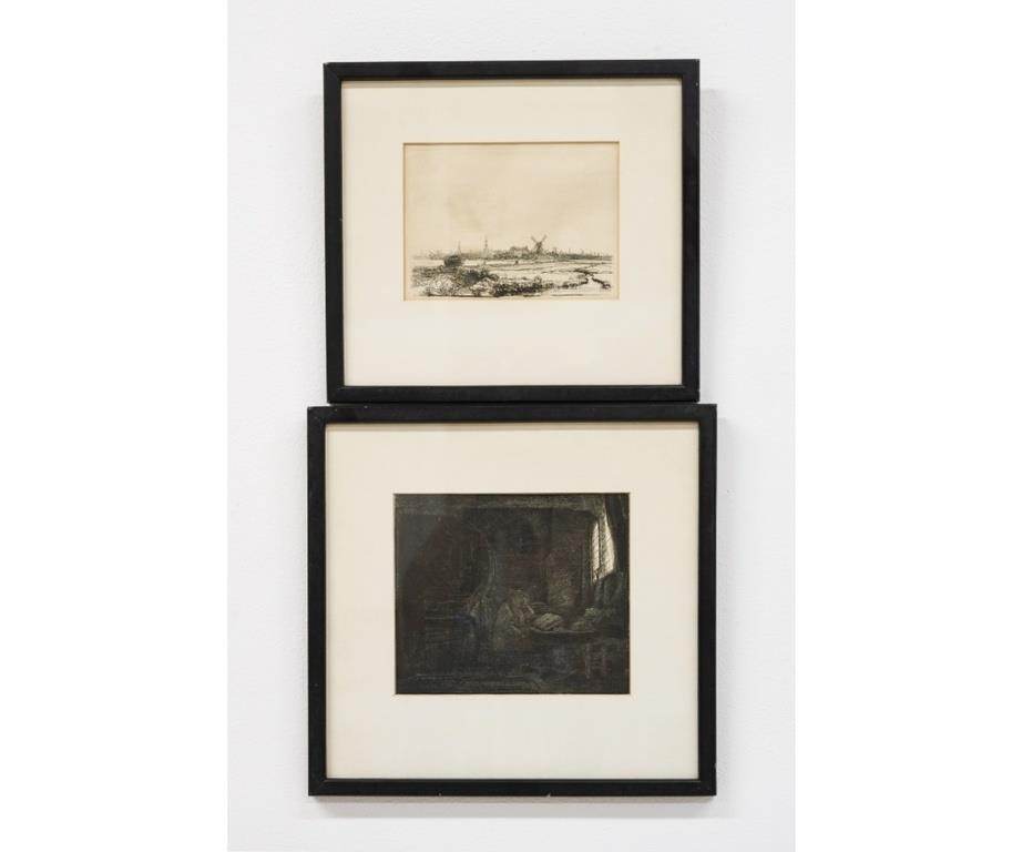 Appraisal: Two early framed and matted Rembrandt etchings Smaller x ss