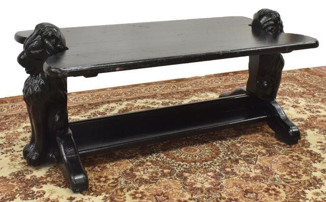 Appraisal: French figural carved wood table painted black with shaped top