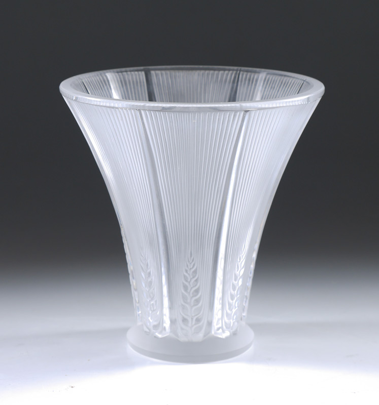 Appraisal: LALIQUE CRYSTAL EPIS VASE Frosted crystal with flared rim fluted