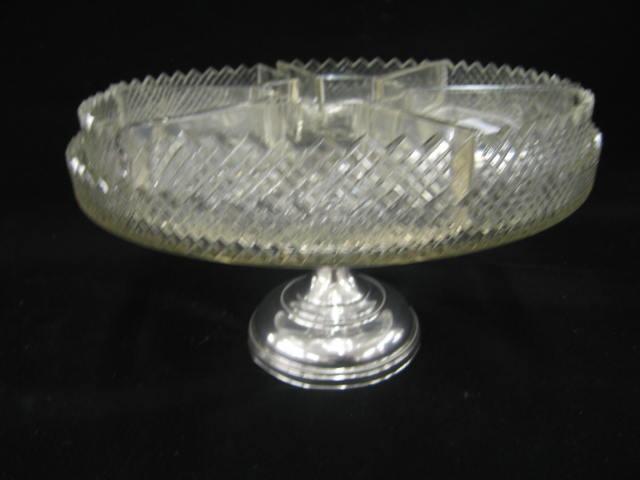 Appraisal: European Silver Cut Glass Dessert Cake Stand diamond pattern pedestal