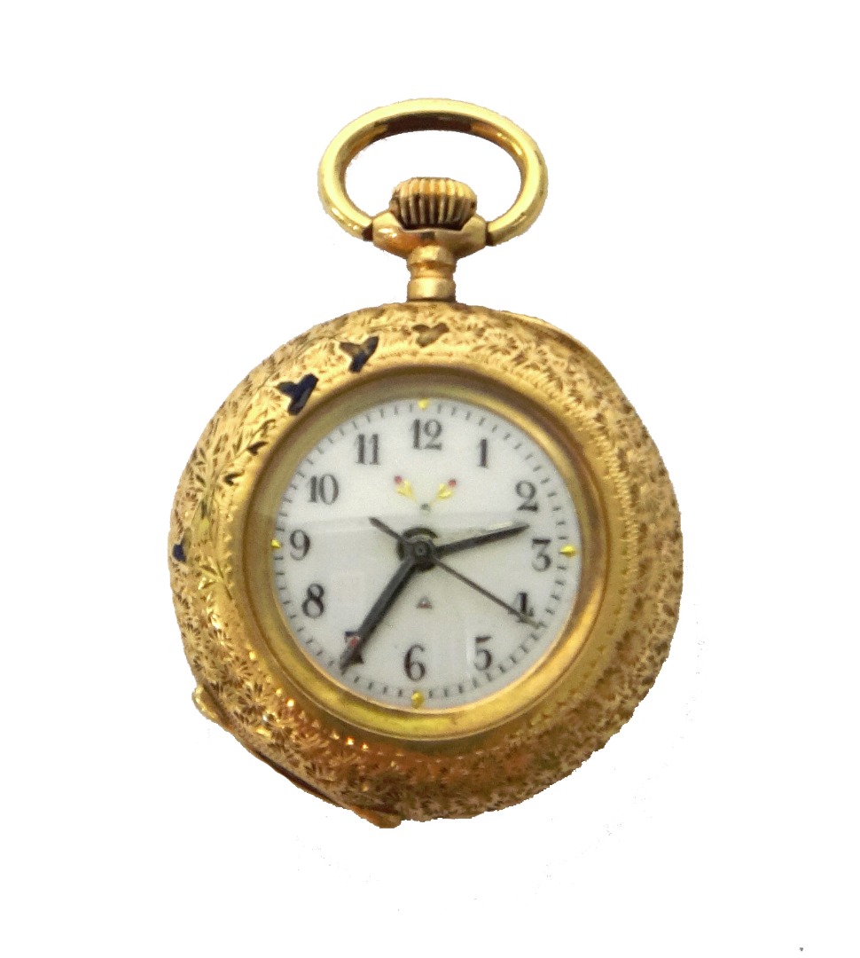 Appraisal: A lady's gold circular cased keyless wind openfaced fob watch