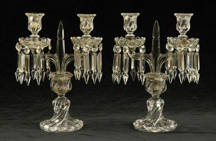 Appraisal: Pair of Baccarat Molded Glass Two-Light Girandoles Underside of each