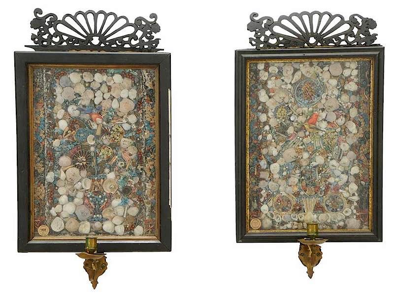 Appraisal: Pair Shellwork Rolled Paper Foil Wall Sconces probably American th