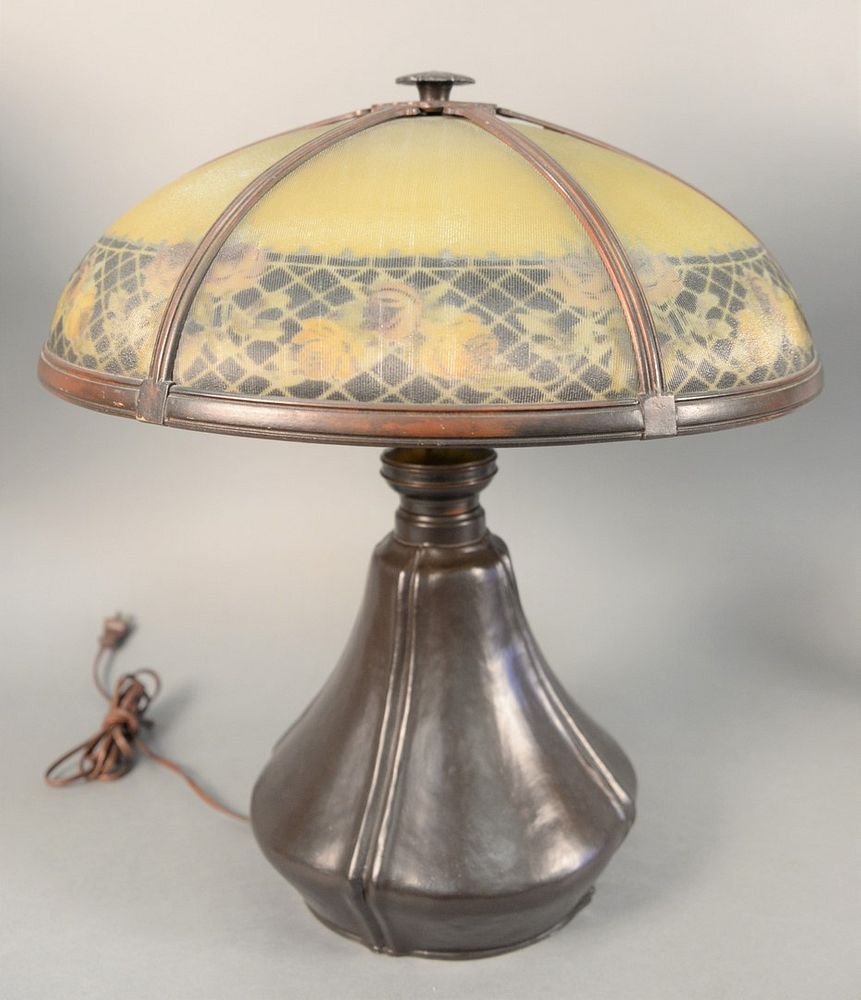 Appraisal: Victorian panel shade lamp having six panel dome top with