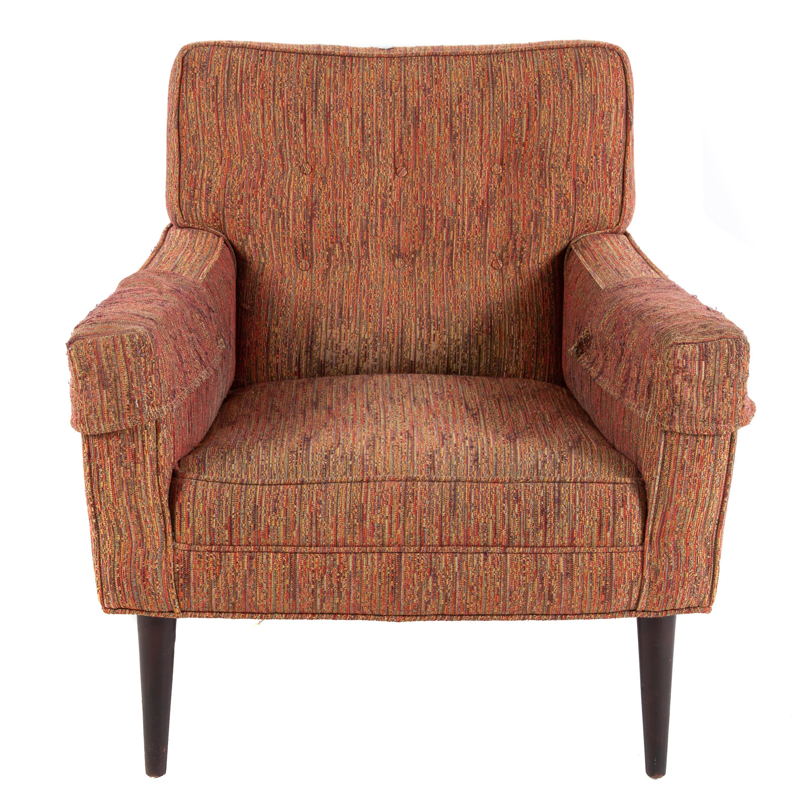 Appraisal: MID-CENTURY UPHOLSTERED ARM CHAIR Mid th century upholstered chair unmarked