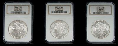 Appraisal: Three Gem BU Morgan silver dollars MS- -O MS- -S