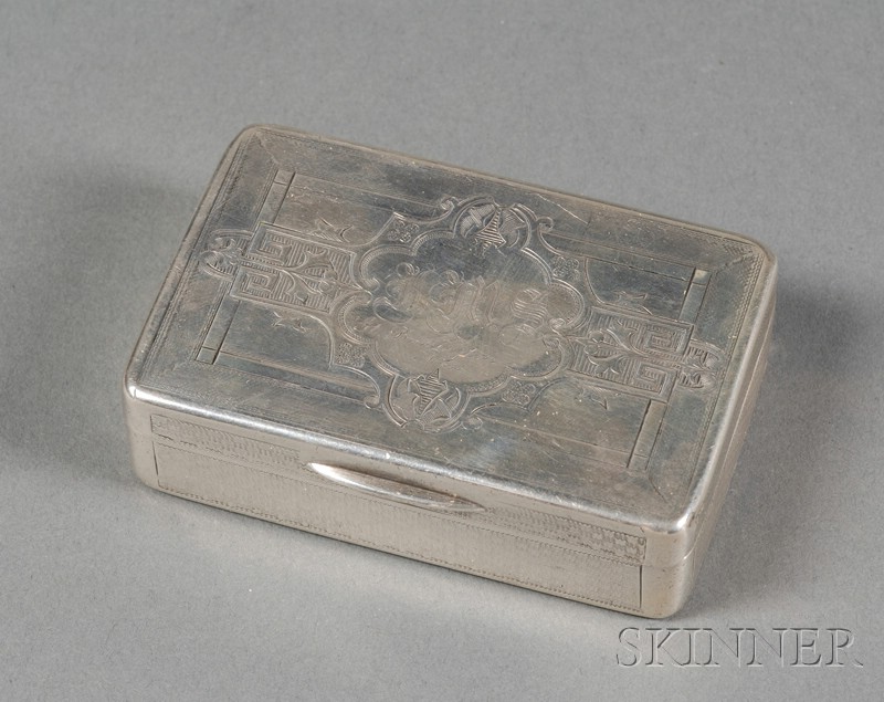 Appraisal: Wood Hughes Coin Silver Snuff Box mid th century rectangular