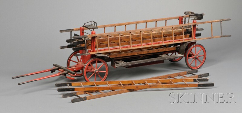 Appraisal: Painted Wood Sheet Metal and Cast Iron Fire Ladder Wagon